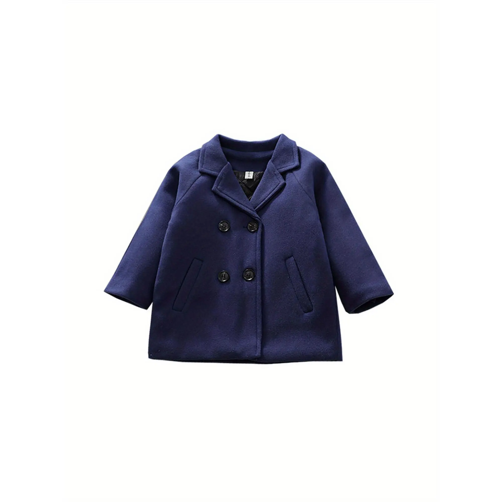Boys' Skinny Fit Casual Cotton Coat, Solid Color Double-Breasted Outerwear with Lapel Collar and Pockets for Spring & Fall, Cotton Material