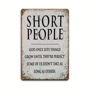 1pc Vintage Aluminium Sign with "Short People" Inspirational English Quote, 12"x8" Retro Metal Wall Hanging Plaque, Multipurpose Home & Cafe Room Decor Christmas Wall Art