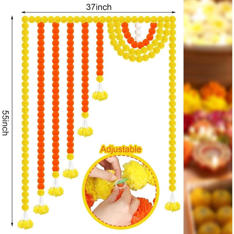 55 Inch Marigold Garland for Diwali Decoration Pooja Decoration Door Toran Set Door Hangings Decor Orange Garland for Diwali Day of The Dead Dia De Los Muertos Mexican Halloween Decor