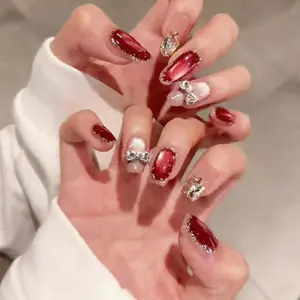 3D Bowknot Luxury Cat Eye Shimmer Press-On Nails | Salon Quality Handmade DIY Manicure | Trending Aesthetic Nails