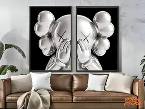 No Frame Set 2 Silver Kaws Collage Art Print: Hypebeast Figure