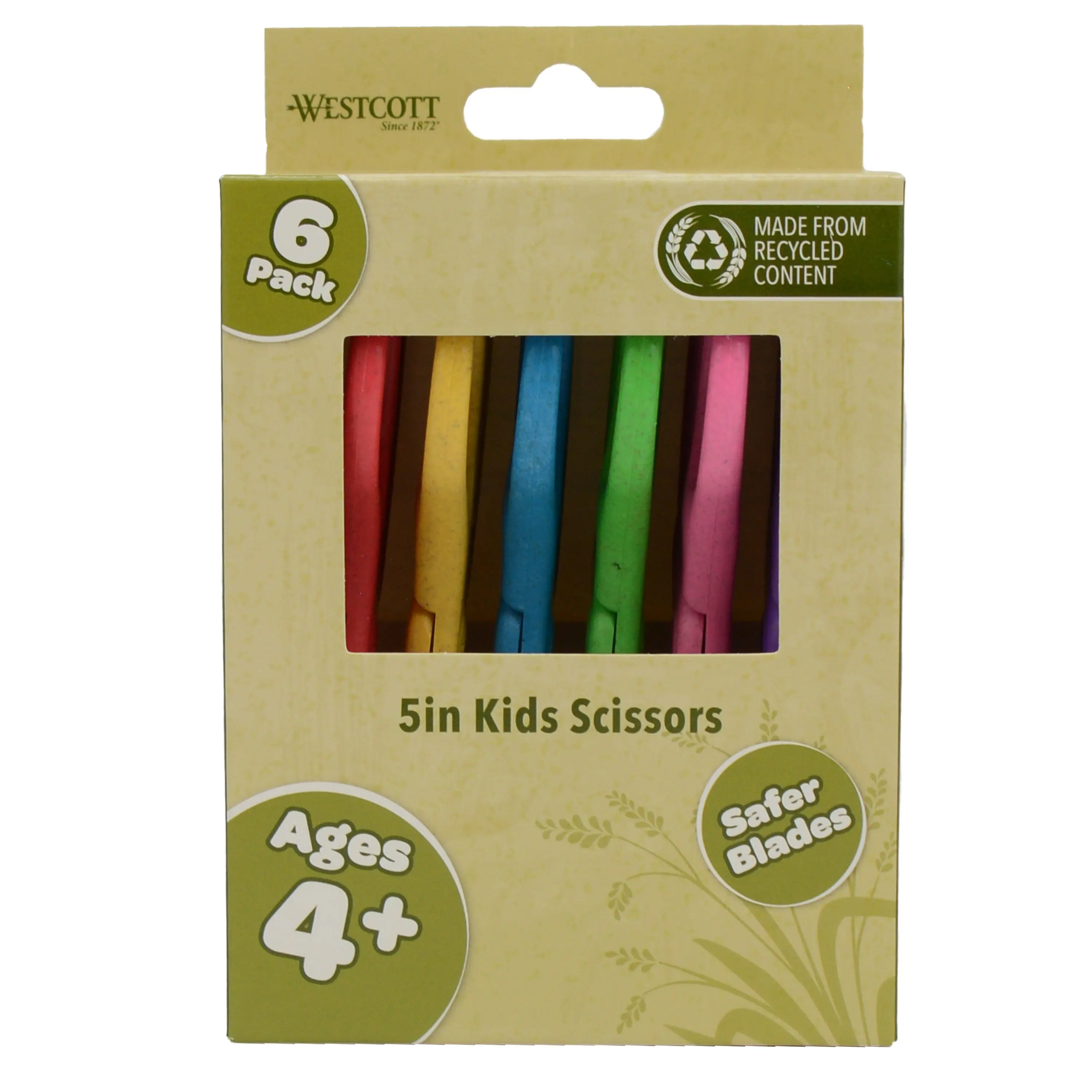 Westcott 5" KleenEarth Scissors 6-Pack, for Kids Ages 4+, Recycled Scissors for School and Craft Projects (00684-PARENT)