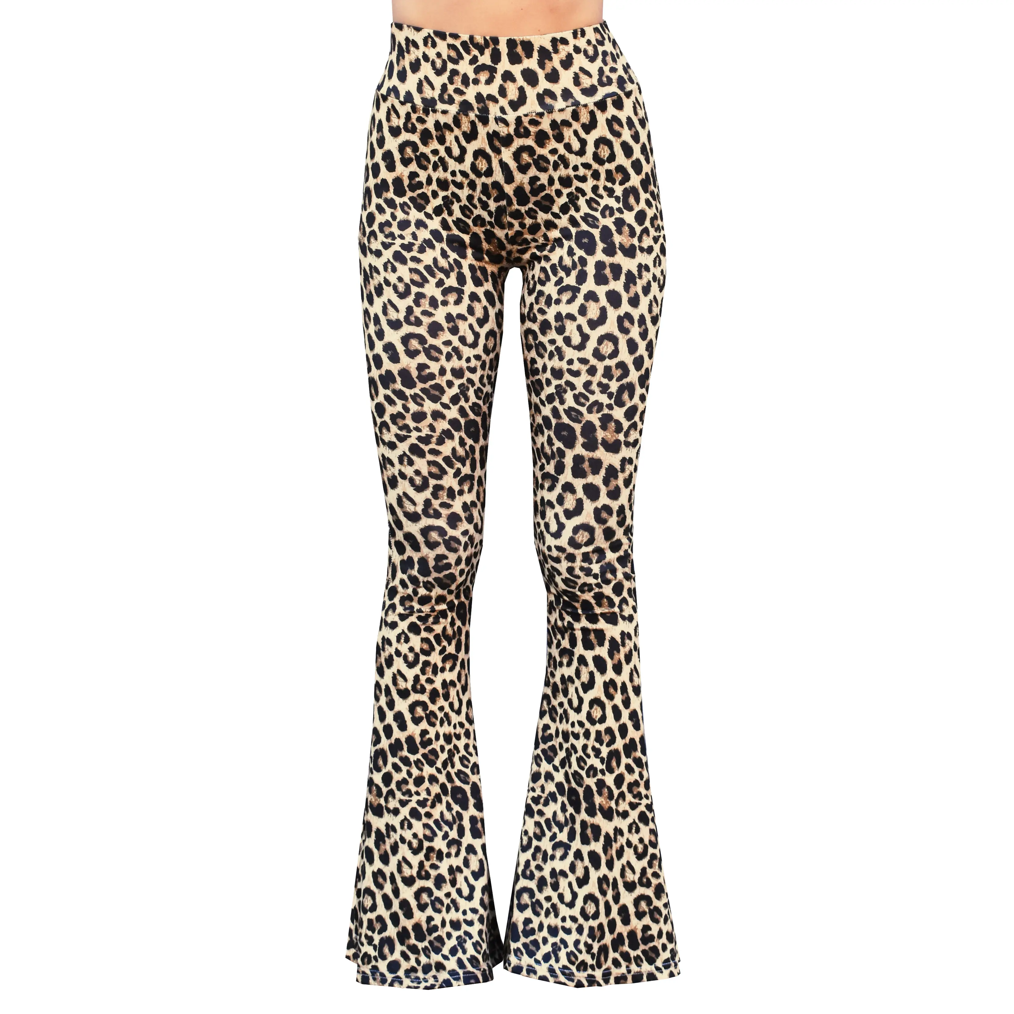 Daisy Del Sol Women’s Flare Stretch Yoga Comfortable High Waisted 70s Hippie Bohemian Legging Loungewear Festival Forbidden Pants Bell Bottoms  - Leopard