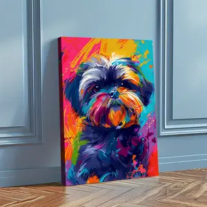 1 Piece Wooden Frame Canvas Poster Colorful Shih Tzu Canvas Painting Wall Art Modern Art Design Vivid Pet Portrait Poster Modern Decorative Art Suitable for Living Room Bedroom Corridor