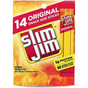 Slim Jim Smoked Meat Sticks, Original Flavor, 6g Protein Per Serving, Snack Size, Great Stocking Stuffer, 0.28 oz. (14 Count)