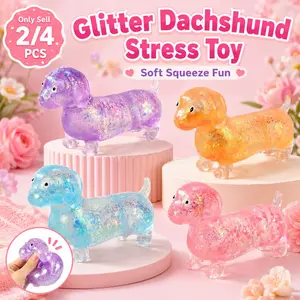 2/4 PCS Dachshund Squishy Stress Toy, Glitter Weiner Dog Maltose Calming Stress Ball, Upgraded Sparkly Sausage Dog Stretch Ball, Cute Mini Dogs with Face for kids Adults, Soft Squeeze Desk Gadget for Home Office Travel