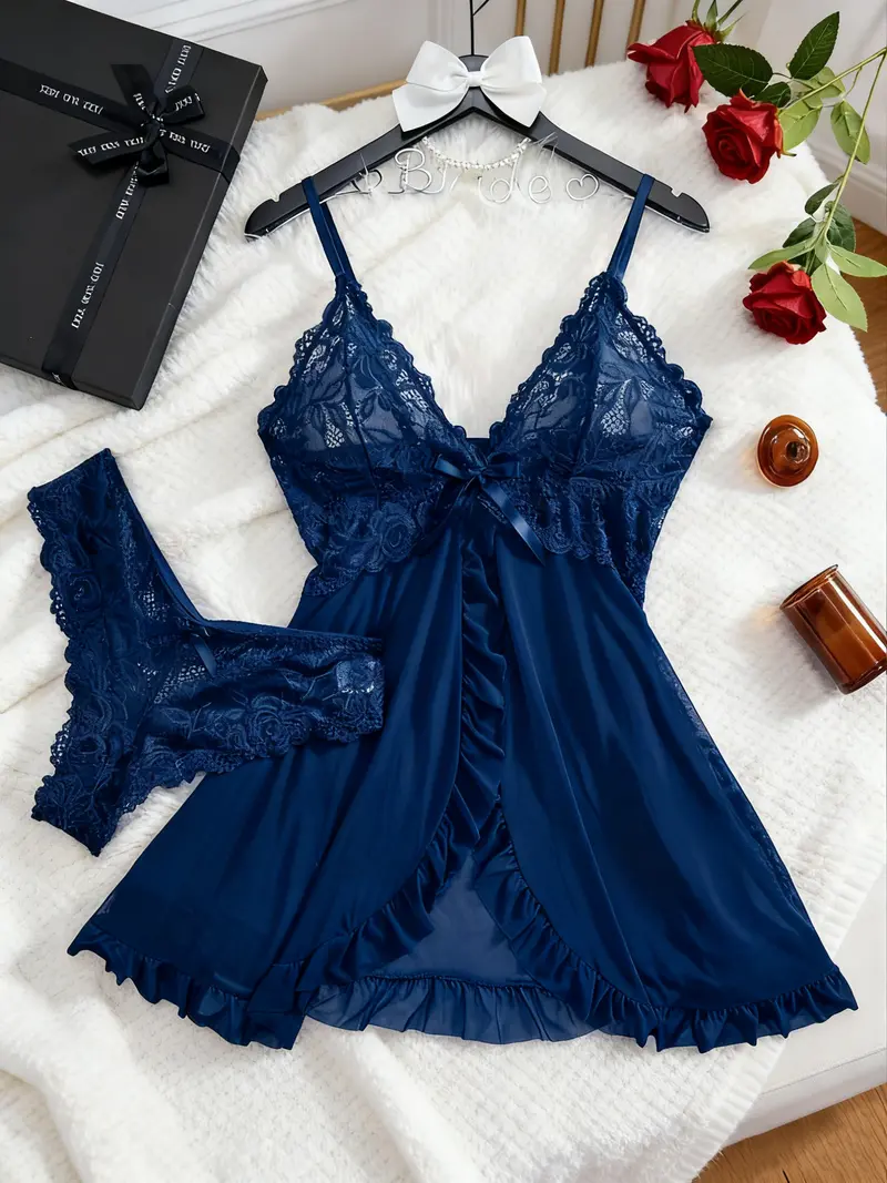 Women's Lingerie Nightgown Lace Trim Sleep Dress with Side Slit Night Gowns  Soft Loungewear Sleepwear nightdress - TikTok Shop