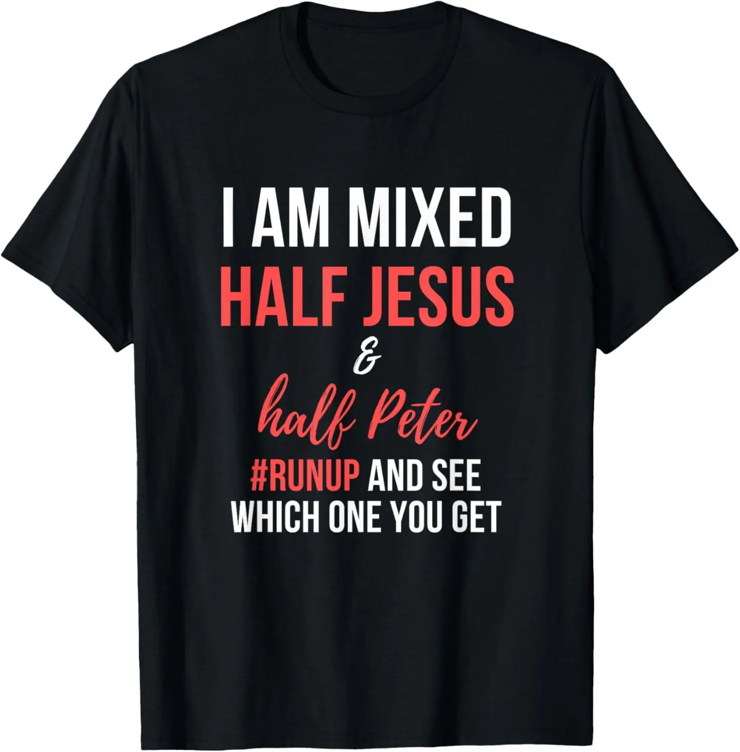 Women's 100% Cotton Graphic T-Shirt - 'Half Jesus Half Peter' Tropical Print, Short Sleeve Crew Neck Garment, Casual Top for Beach Vacations, Graphic T Shirts