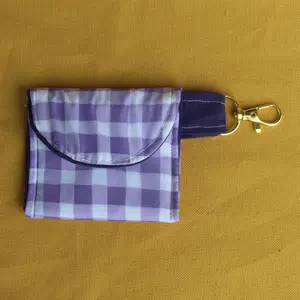 Purple Gingham Pouch, Handmade Fabric, Keychain Attachment, Velcro Closure, Cute Design for Her, Lined Fabric