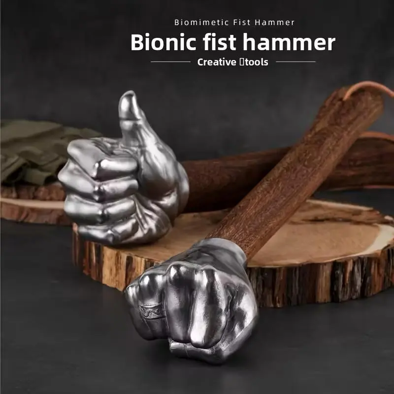 Stainless Steel Fist-Shaped Hammer with Wooden Handle - Portable Multifunctional Hand Tool, Durable Hard Resistant Build, Suitable for Construction, Gardening, Home Use, Unique Guys Gifts for Men, Longevity