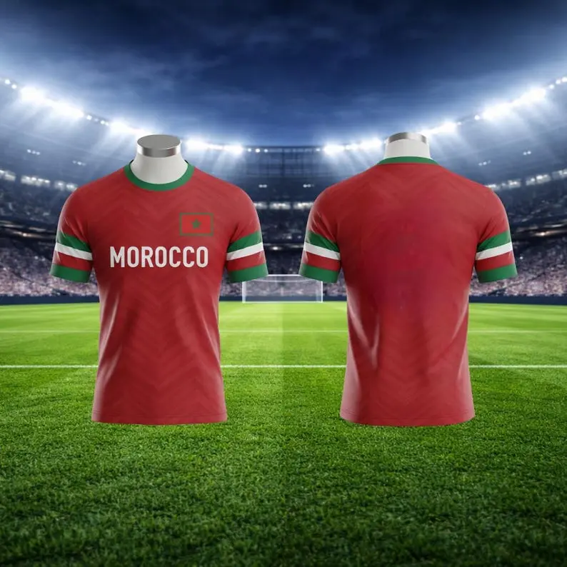 Morocco Inspired Soccer Jersey, Athletic Football Fan Shirt, Breathable Sports Tee, Unisex Soccer Apparel