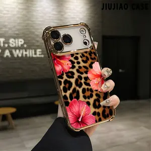 Trendy leopard print lilies Pattern Hollow Design Interesting Aesthetic Electroplated TPU Casing For iphone 17 Pro Max Air 16 Plus 15 14 13 12 11 Four Corners Anti-Fall Transparent Casual Soft Silicone Phone Cases