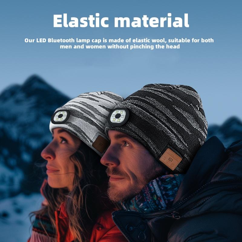 Cozy Bluetooth Beanie with Light, Unisex USB Rechargeable 4 LED Fashlight, Fashionable Hat with Cordless Headphones, Black, Free Delivery outdoor hat