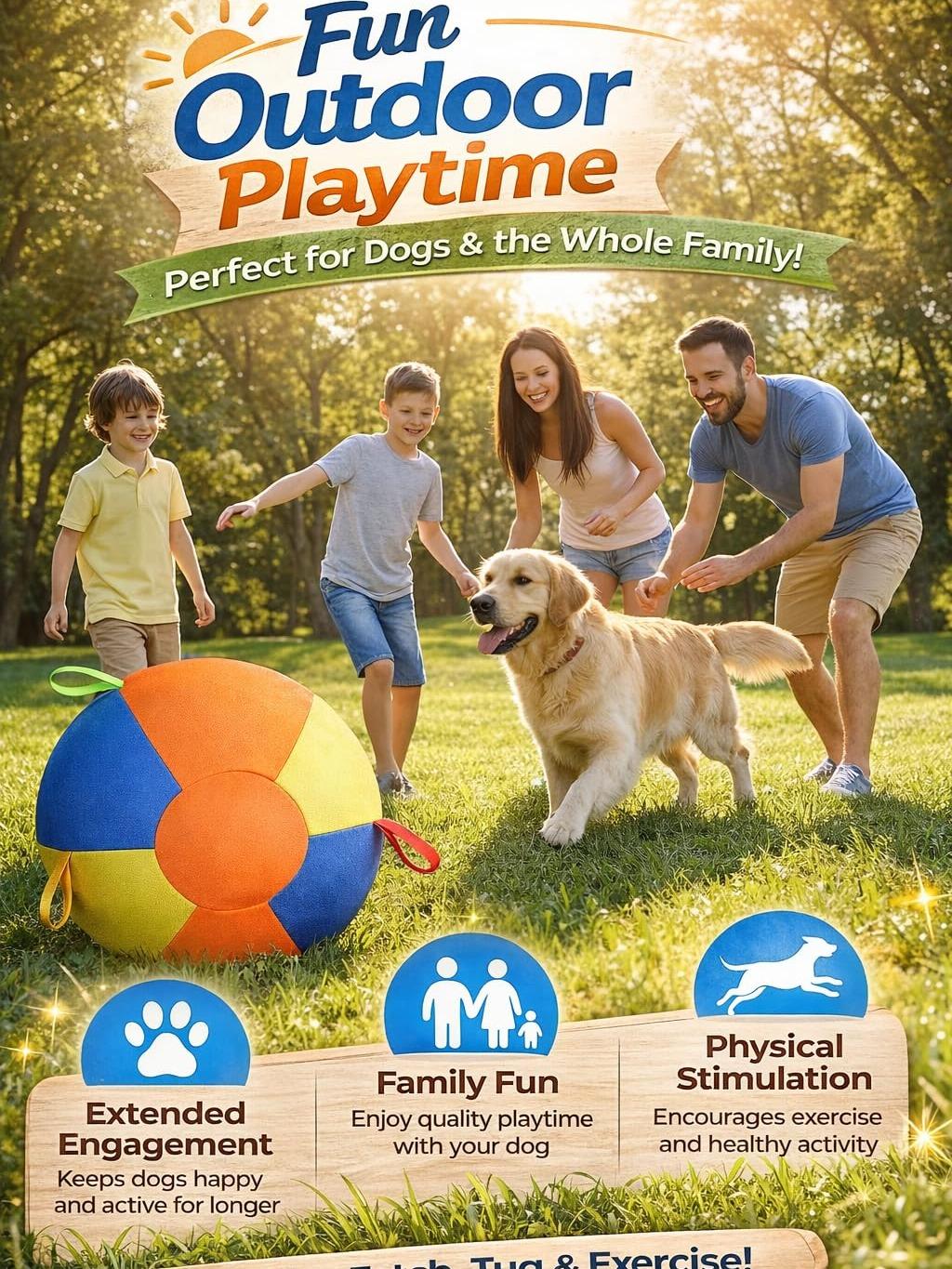 Jumbo Dog Herding Ball, Giant Inflatable Play Ball with Handle Cover & Pump for Outdoor Chase & Exercise