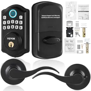 VEVOR Fingerprint Door Lock with 2 Level Handles, Keyless Entry Door Lock with Fingerprint/Keypad Code/Key, Auto Lock, Electronic Keypad Deadbolt with 300 Users, Anti-Peeking Password, for Front Door