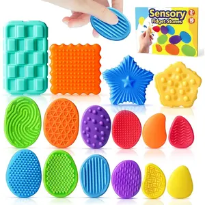 X-SRT04   Sensory Fidget Toys for Kids Adults: 16 Pack Textured Silicone Worry Stones for Anxiety Relief, Sensory Stress Toy for Autism Kids Calming, Quiet Small Fidgets for Classroom Prizes