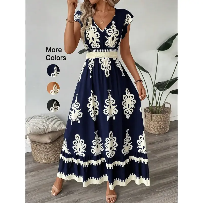 long sleeve a line cocktail dress Ever-Pretty Inclusive Plus Size Glitter V-Neck Pleated Long Sleeve Midi Summer Formal Wedding Guest Dress main image 0