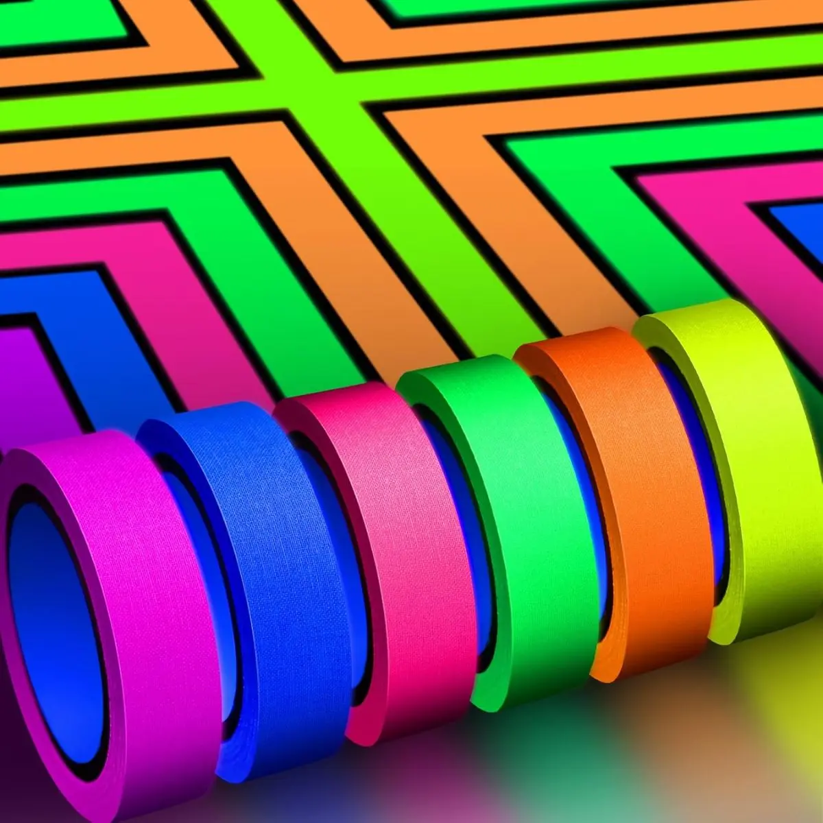 6 Pack Neon Gaffer Tape UV Blacklight Reactive Cloth Tape 0.6in x 16.5ft Fluorescent Glow Tape for Party Stage Decor