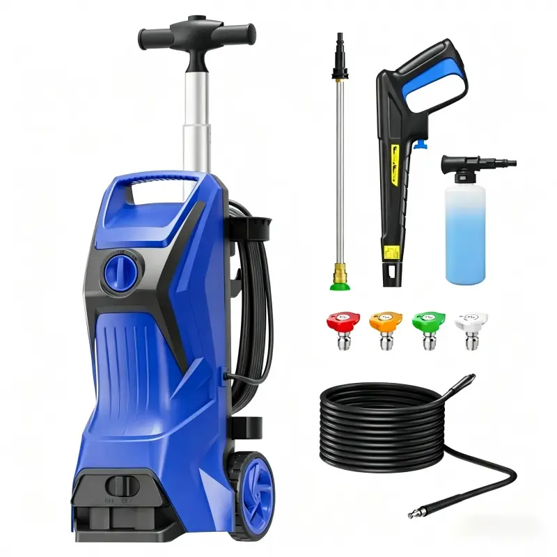 Compact Pressure Washer - 26.4 in Portable Power Cleaner with Wheels, Hose Reel, Top Handle, Adjustable Spray Patterns, All-in-1 Cleaning Power for Car-Fence-Patio Use, Mud & Mildew Blast