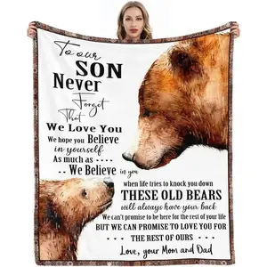 Gifts for Son from Mom and Dad Fathers Day Birthday Gifts to My Son Blanket Boys for Him Love Son Letters Printed Soft Flannel Fleece Blanket for Bed Couch 60" x 50"