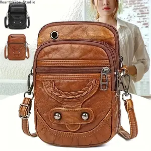 Women's Multi-Layer Mini Crossbody Bag — Multiple Zipper Pockets, Adjustable Long Shoulder Strap; Ideal for Mobile Phones & Essentials. Two Colors Available (Black / Light Brown).,summerwins,father'sdaygifts,campingessentials,campinggear