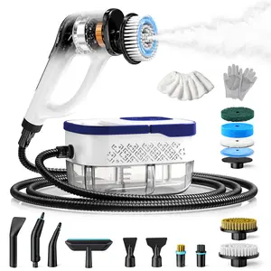 2-in-1 Handheld Steam Cleaner with Electric Scrubber, 10s Fast Heat-Up, 6 Steam Levels, 14 Accessories for Kitchen, Bathroom, Grout & Car Detailing