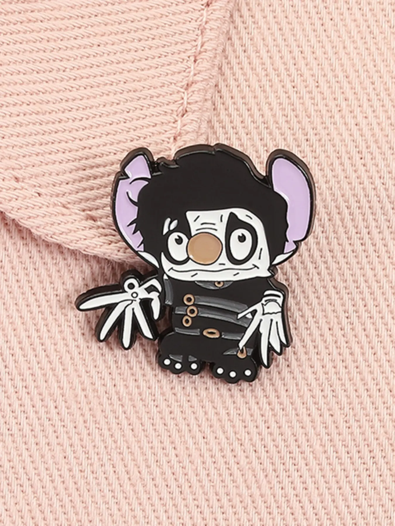 Cartoon Stitch Scissors Hand Enamel Pin Anime Character Punk Metal Brooch Lapel Backpack Badge Fashion Jewelry Accessories Brooch Pins Gift for Friends