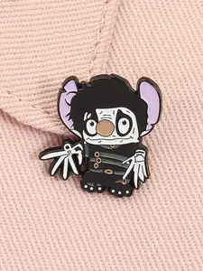 Cartoon Stitch Scissors Hand Enamel Pin Anime Character Punk Metal Brooch Lapel Backpack Badge Fashion Jewelry Accessories Gift for Friends