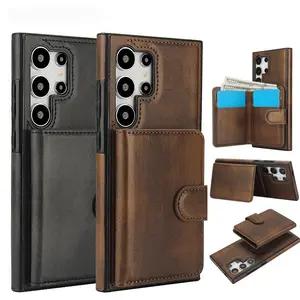 PU Leather Magnetic Card Case, 1/2 Counts Multi-functional Bag Protective Case, Shockproof Phone Case for Samsung Galaxy S24 Ultra S23 Ultra S22 Ultra S24 Plus S23 Plus S22 Plus