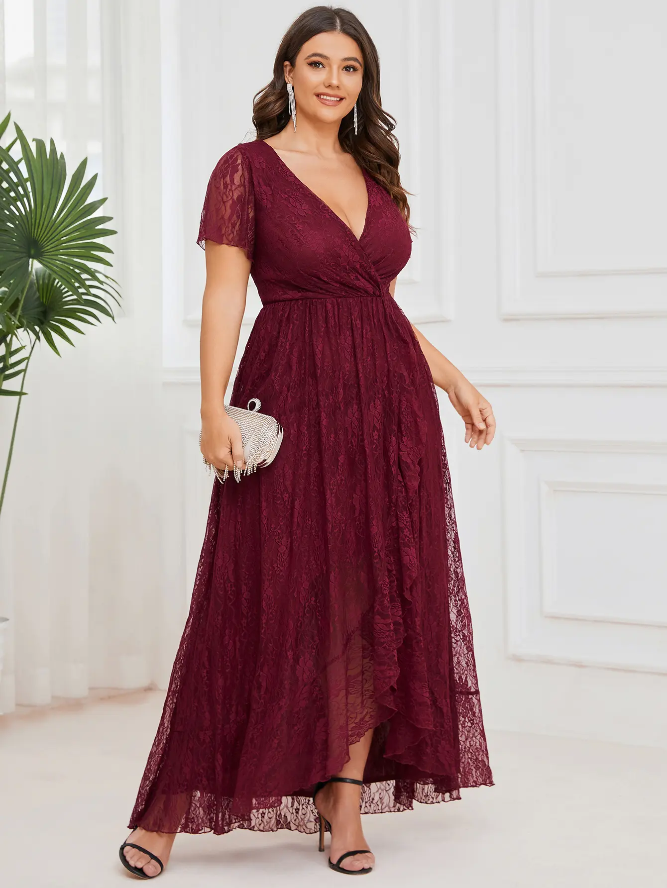 Ever-Pretty Short Sleeve Ruffled Lace Mother of the Bride Dress with V-Neckline for Formal Occasions 01489 Ever-Pretty Short Sleeve Ruffled Lace Mother of the Bride Dress with V-Neckline for Formal Occasions 01489