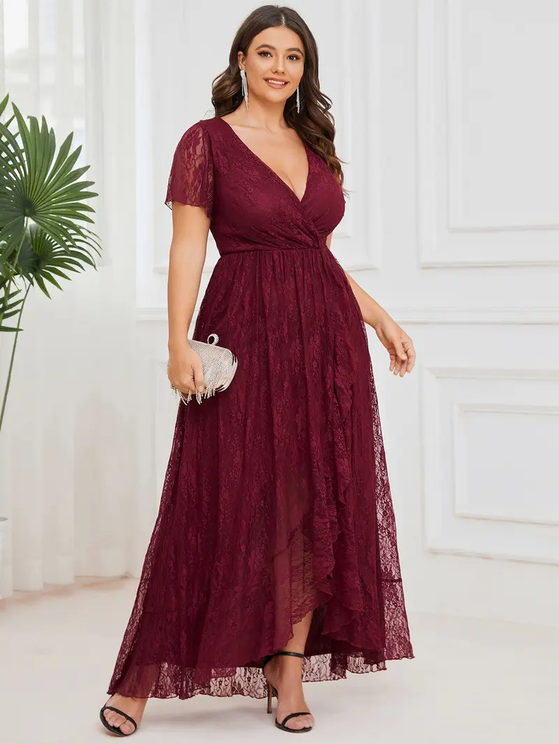 chinese dress ladies Ever-Pretty Double V Neck Lace Ruffle Sleeves Wedding Dress