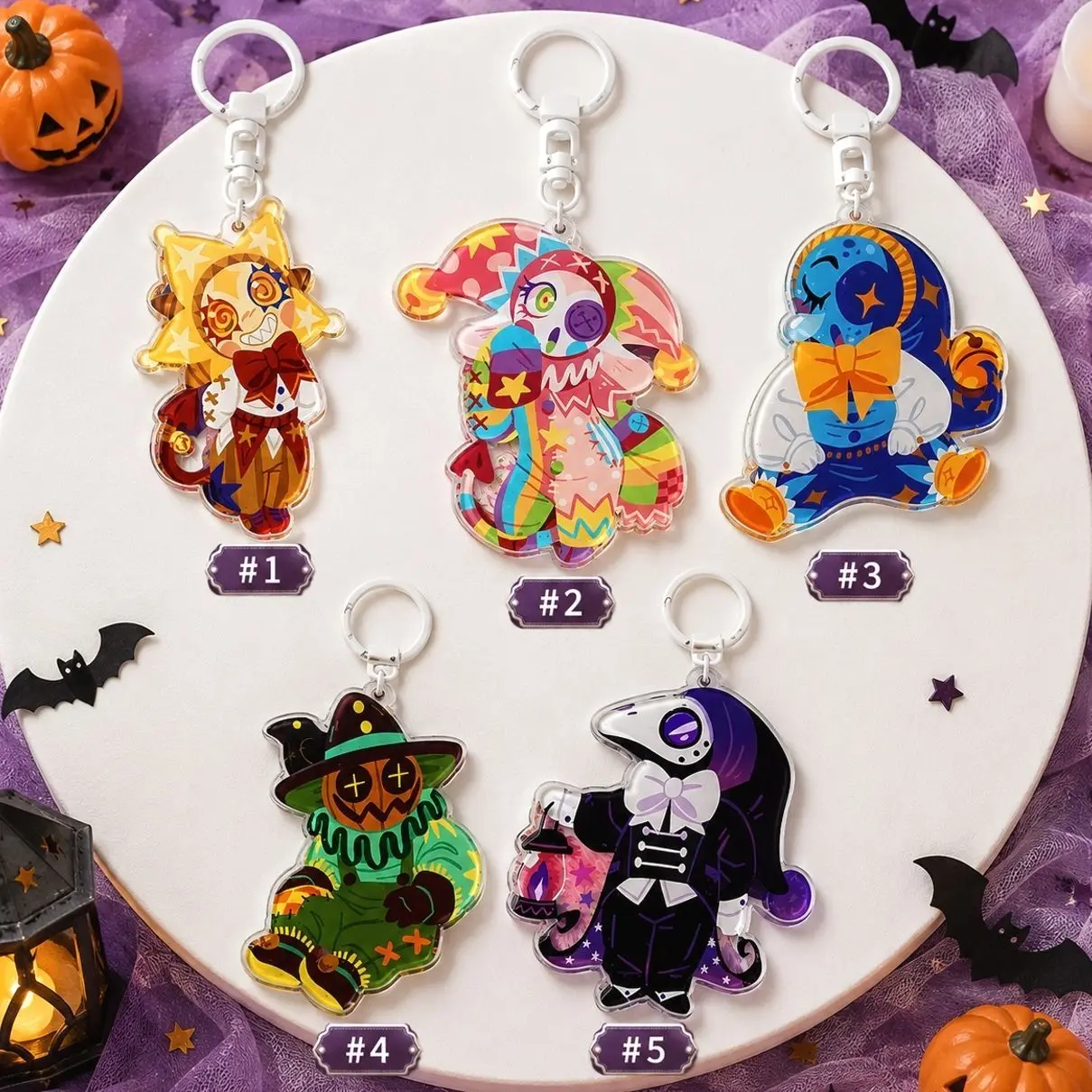 Halloween Acrylic Keychain, Cute Spooky Character Bag Charm, Carnival Clown Ghost Collectible, Kawaii Key Ring Gift