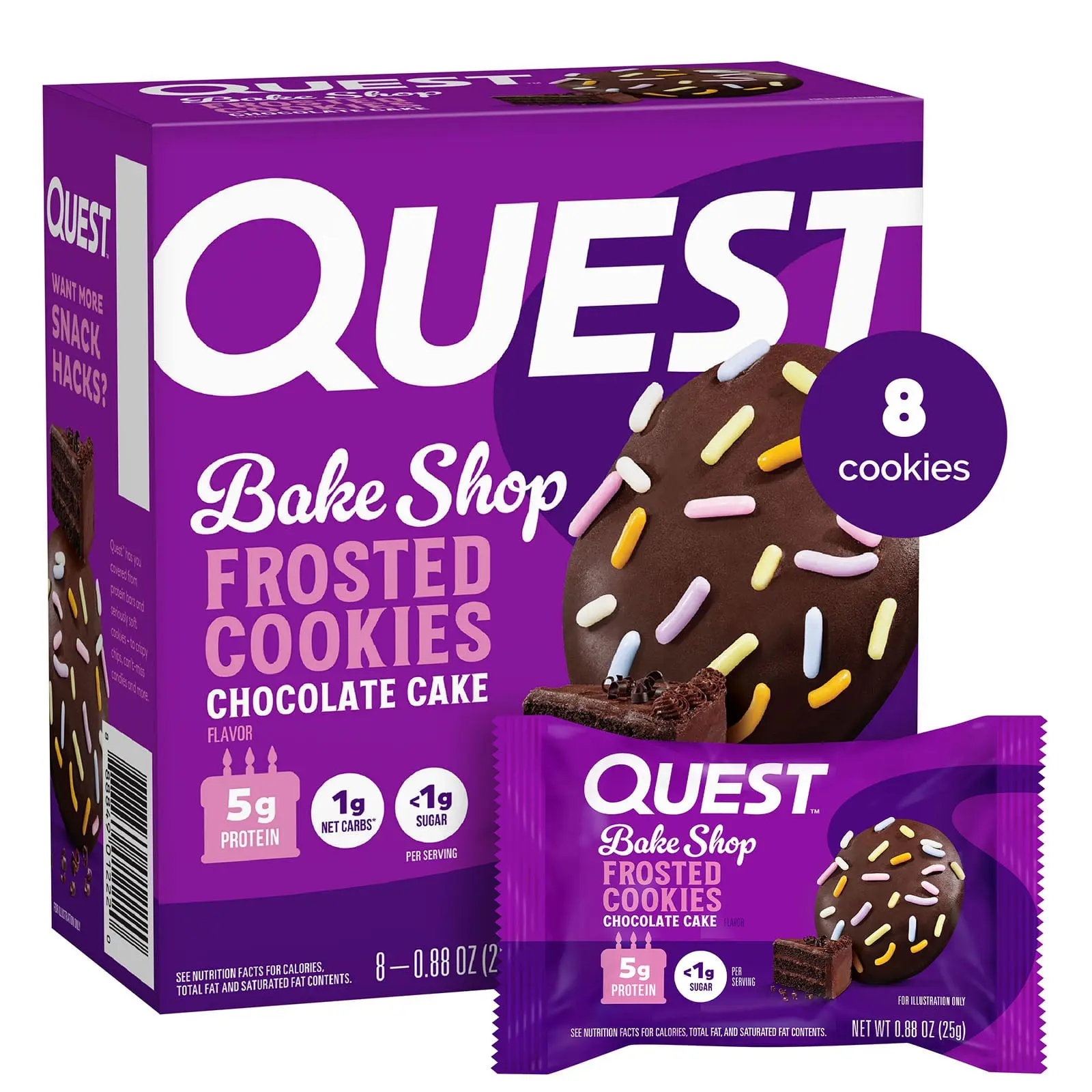 Quest Nutrition Bake Shop, Frosted Cookies, Chocolate Cake, 8 Cookies, 0.88 oz (25 g) Each
