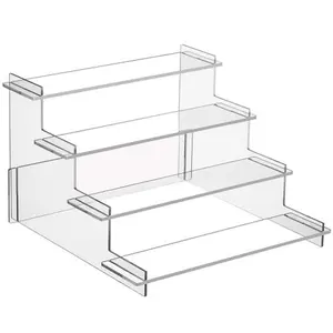Durable 4-Tier Acrylic Plastic Display Risers - Multi-Use Organizer Shelf Racks for Perfume, Collectible Figurines, Party Dessert/Cupcake Decorations