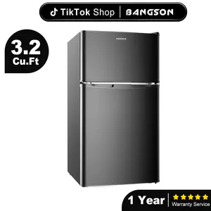 BANGSON 3.2 Cu.Ft Mini Fridge, Double Door Small Refrigerator with Freezer, Adjustable Thermostat, Energy-Efficient, Compact Refrigerator, Quiet Operation, LED Interior Light, Household Appliances, Gift Idea, Christmas Gift