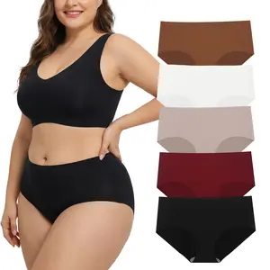 Women's Underwear 5-Pack Plus Size Hip Enhancer Exclusive Multi-Colored Soft & Comfortable Seamless Yoga Pants Ultra-Elastic Low-Rise Everyday Wear No Waist Compression Comfortable for Sports