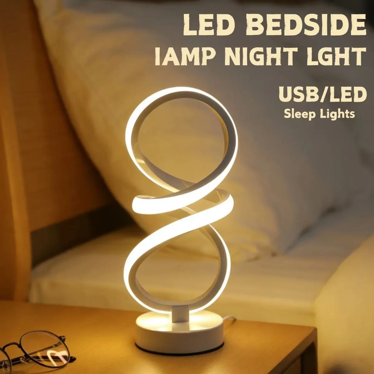 Creative LED Table Lamp, Adjustable Three Color Light, USB Powered, Metal Material, Eye-Care Night Light for Bedroom and Living Room, Dimmable Night Light, Dimmable Reading Light, Bedside Light, Led Lights Bedroom, Bedroom Lighting, Bedside Lamps
