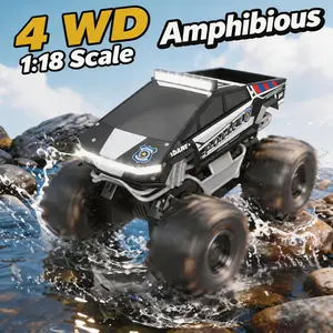 RC Police Truck for Kids – Drive on Water & Land, 4WD Waterproof Amphibious Remote Control Car with LED Lights 1:18,RC Pickup Truck