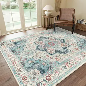 【Clearance】GENIMO Father's Day Gift Non-Slip Vintage Rugs, Low Pile Lightweight Print Carpet for Living Room，Bedroom, Office, Dining Room, Machine Washable Rug