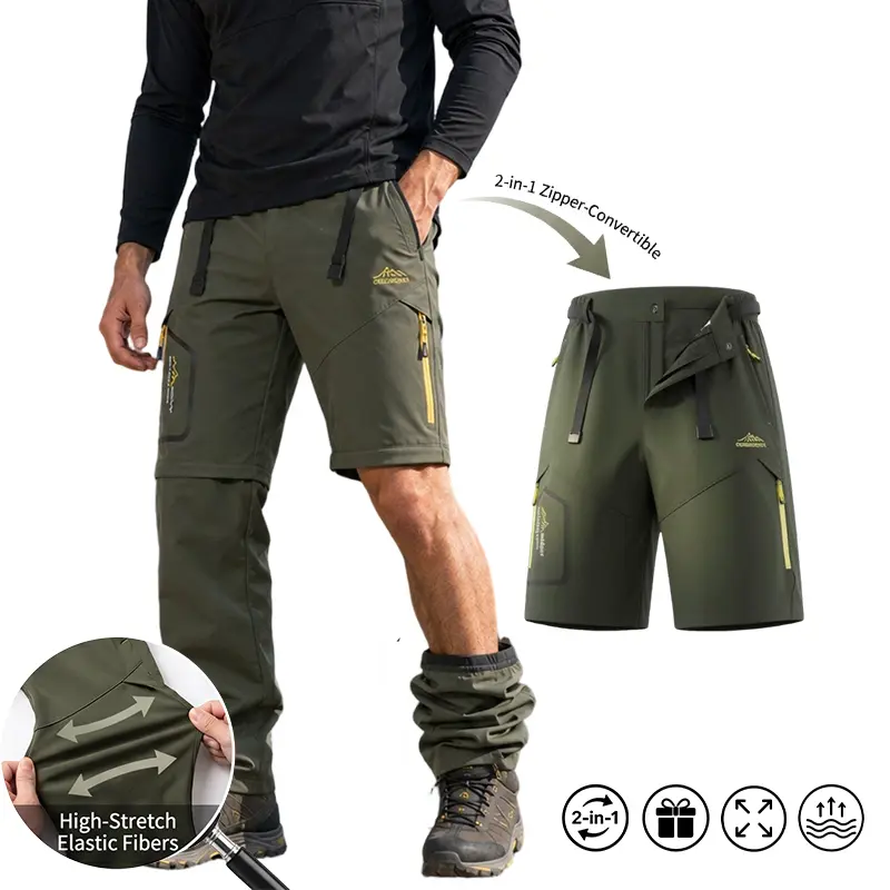 Men's Stylish Convertible Cargo Apparel with Belt, Quick-Dry Tactical Zip-Off Workwear for Formal Office, Casual Hiking & Travel, Work Pants, Trouser