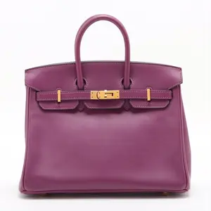 Pre-owned HERMÈS 1 Top Handle Bags Hermes 2020 Hermes Swift Birkin 25 Anemone w/ Gold Hardware [Reklaim Held Inventory] in Anemone