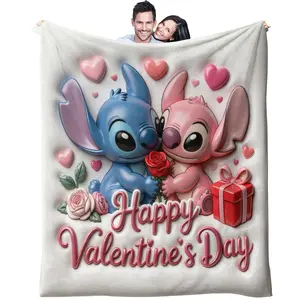 Stitch-themed adorable cartoon pattern plush blanket, lightweight and warm flannel sofa throw, soft blanket suitable for beds, camping, and offices, perfect as children's gifts and holiday presents