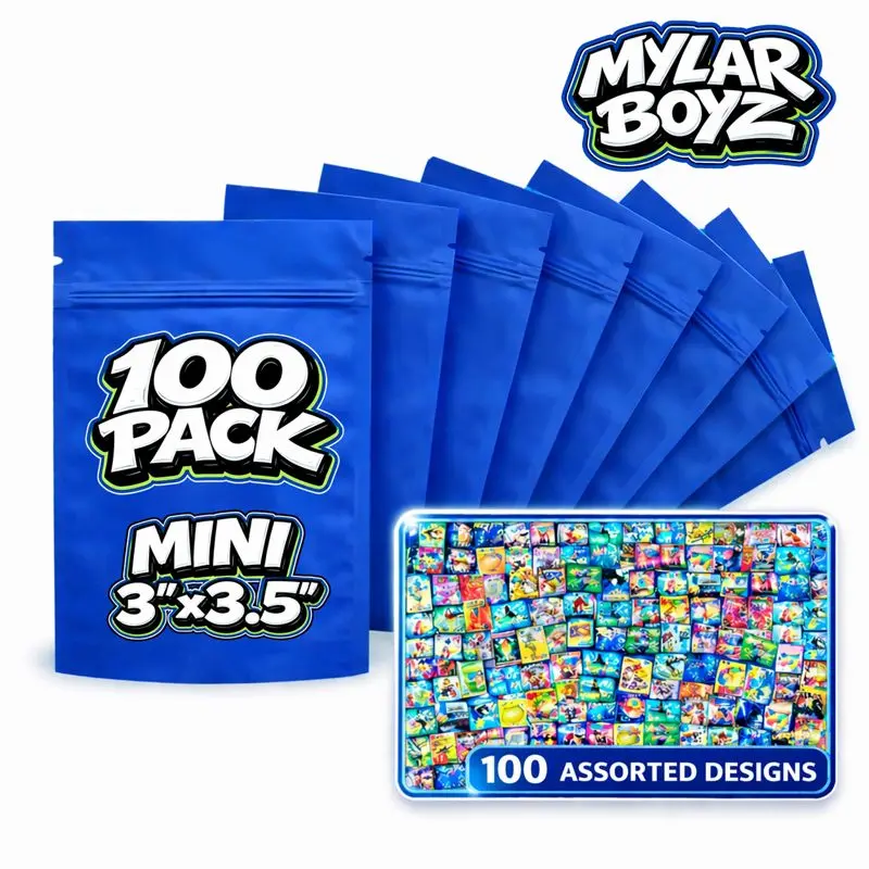 100 Pack Mini 3in x 3.5in Foil Bags Bundle Assorted Designs