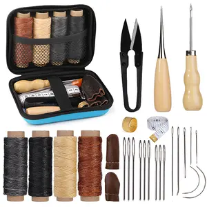 Portable leather sewing kit, leather repair tools and supplies, leather crafting kit containing large-eye sewing needles, waxed thread, and a tape measure, leather craft sewing kit, suitable for handmade crafts, leather repairs、leatherwork