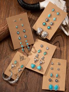 boho style turquoise texture & heart & geometric & animal design pretty studs earrings for women, gifts for girlfriend, vintage trendy lightweight earring, fashionable ear piercings luxury jewelry for women, for fall fall