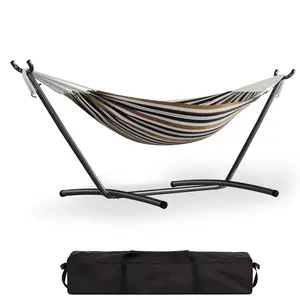 Double Hammock with Foldable Steel Stand and Carry Bag – Indoor & Outdoor Use, 450 LBS Weight Capacity, Perfect for Garden, Camping, and Beach,Coffee