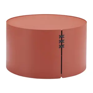 360 stand 29 in. Modern Terra Cotta Outdoor Coffee Table, Lightweight Weather Resistant Round Top Aluminum Frame Drum Base, Outdoor Patio Furniture, Lightweight Outdoor Table
