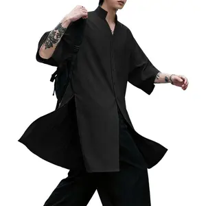 INCERUN Men's Opium Core Longline Shirt High Slit Tunic Dark Academia Streetwear
