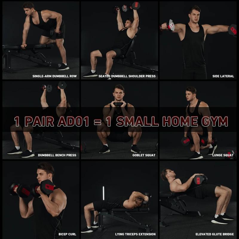 MIKOLO Adjustable Dumbbells Set 53LB Total 2 Weights 5-26.5LB 1-Second Adjustable Anti-Slip Handles Home Gym Equipment with 6 Weight OptionsMIKOLO