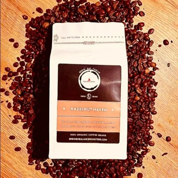 Brewed Balance Roasters Hazelnut Haven Flavored Coffee 12oz, Medium Roast, Organic Arabica Beans Beverage
